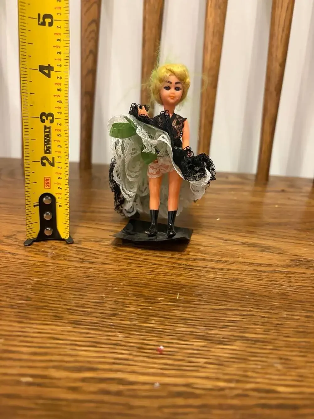 Vintage Can-Can Dancer Souvenir Doll Green Black Lace
